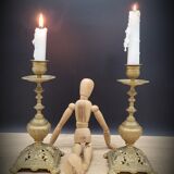 Duo worked brass candle holders