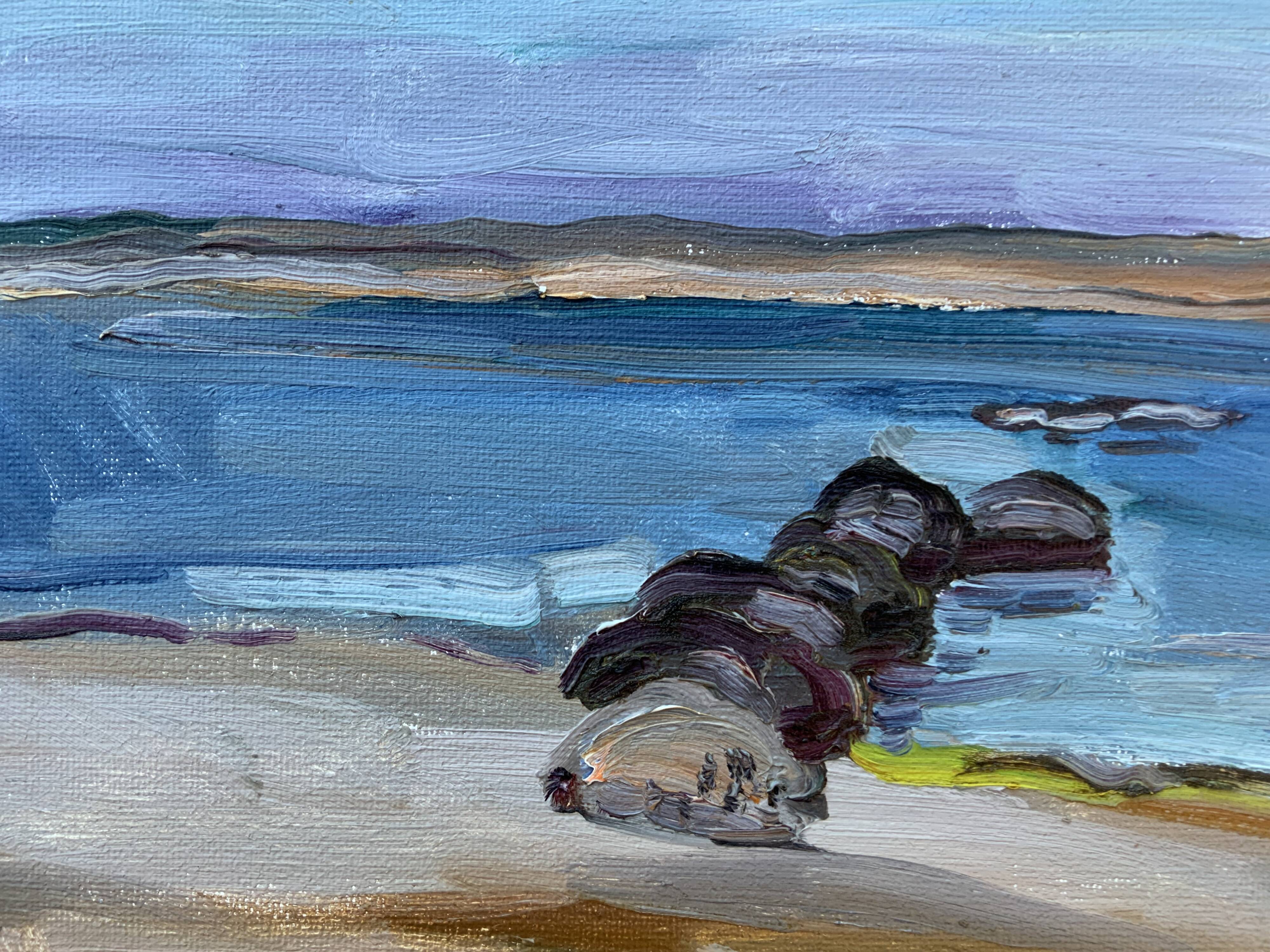 Vintage Swedish Modernists Oil Painting Blue Seascape by G.B. Mid 20th century