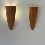Pair of vintage thermoformed wood wall lights, France 1970