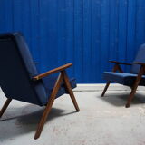Mid century modern easy chairs from 1960's in navy blue velvet, set of 2