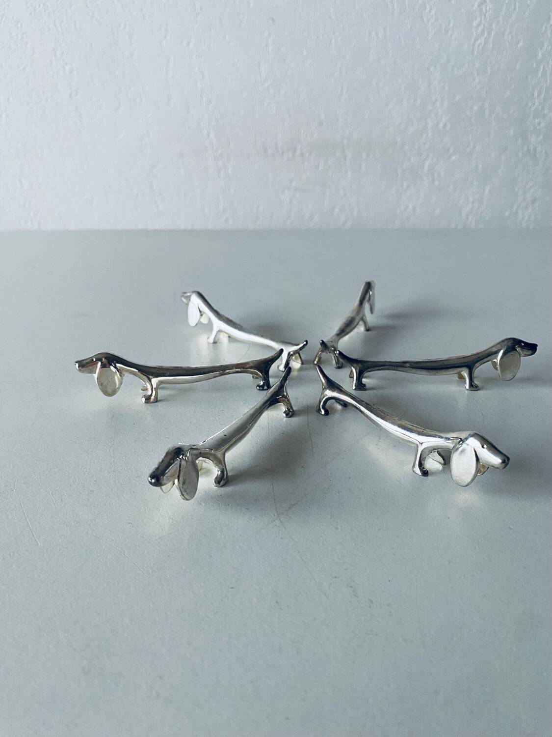 6 vintage dachshund shaped knife holder