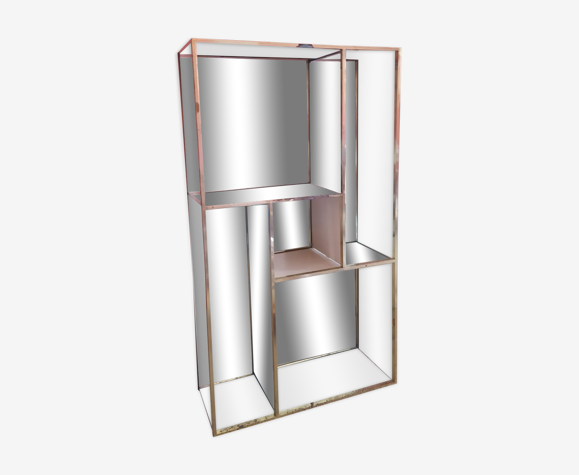 Vitrine étagère, bar laiton et miroir années 70