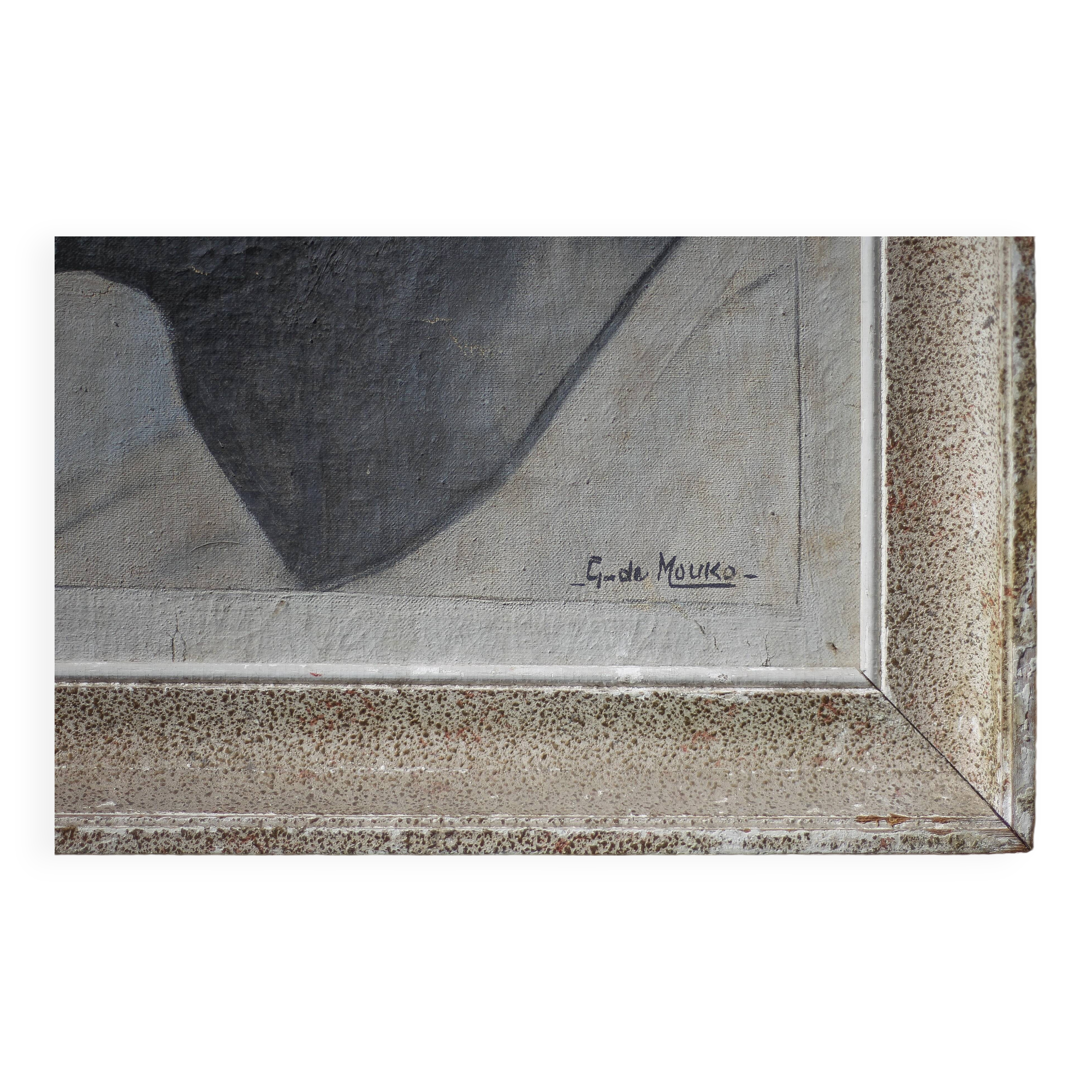 Painting signed Gaspard de Mouko, painting on canvas orientalist portrait 30's