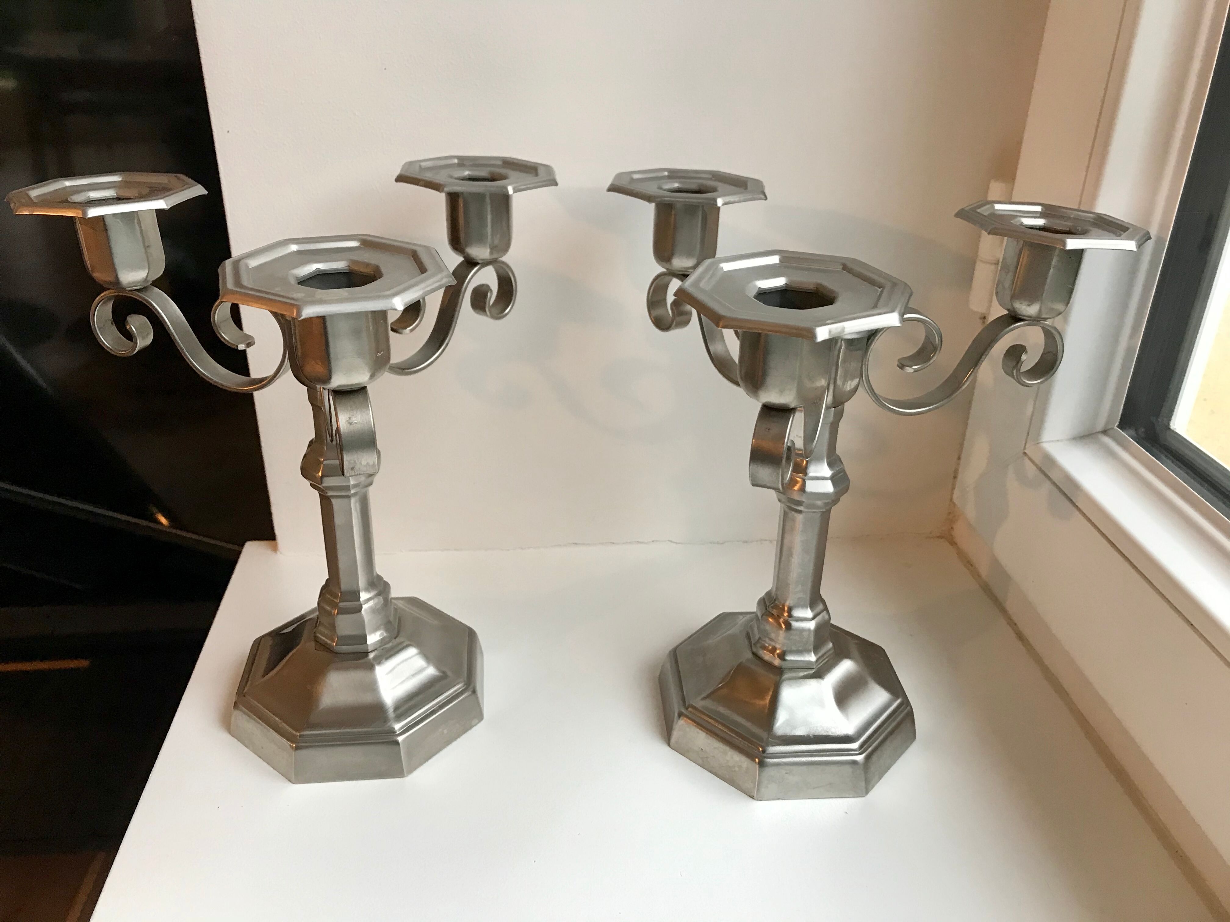 Duo of 3-spoke brass candlesticks art deco 30s