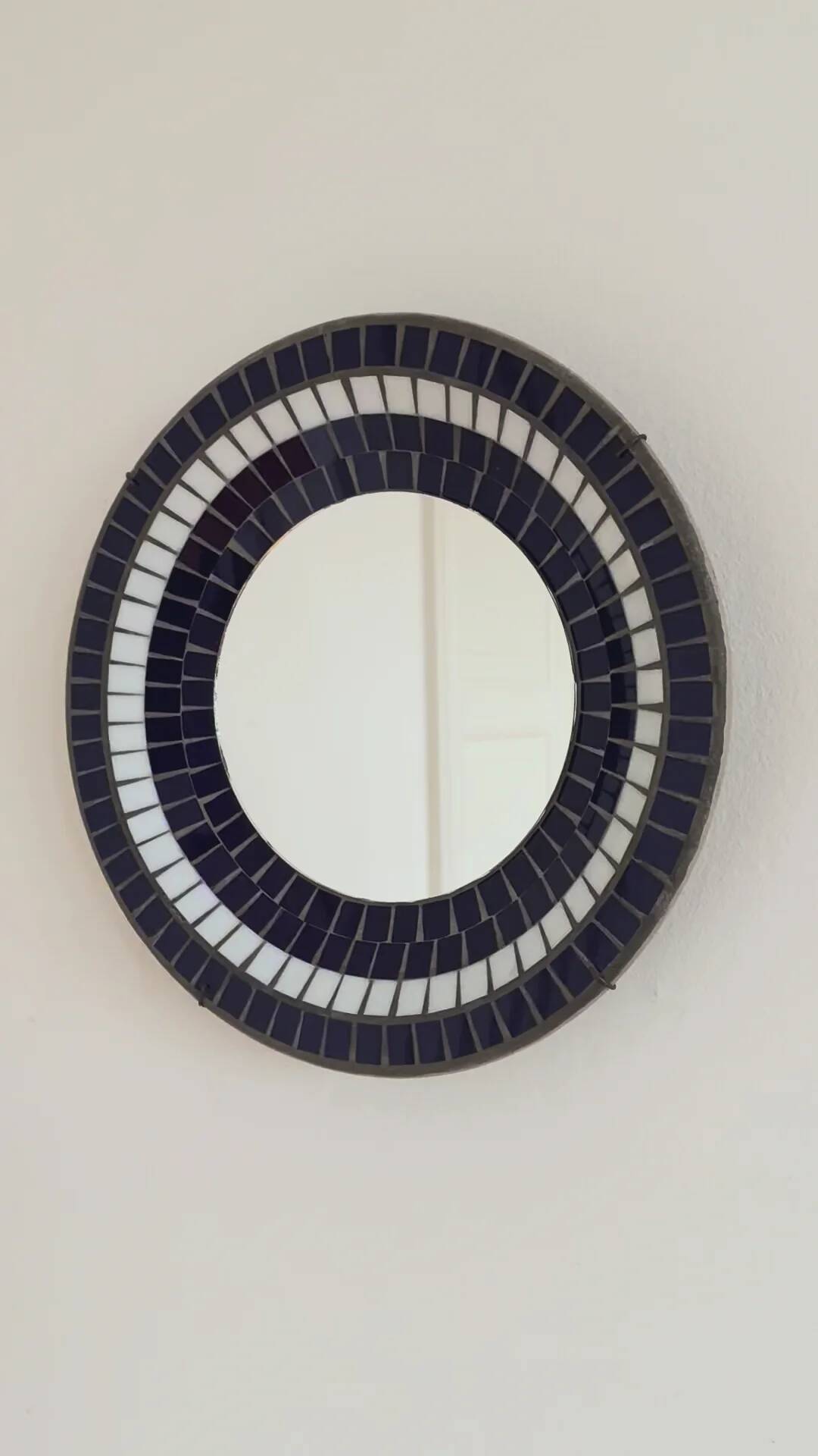 Vintage Danish round mosaic wall mirror, marked B. J. H. Moller, 1970s
