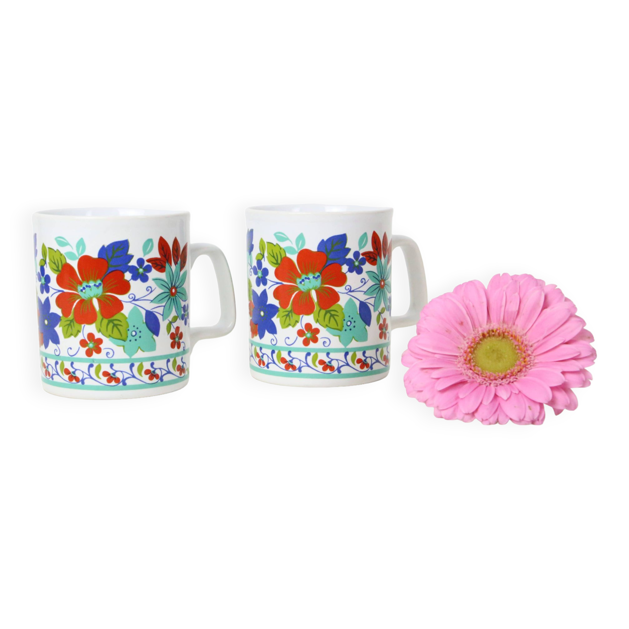 pair of Kiln Craft mugs, English pottery, Staffordshire, Made in England, vintage