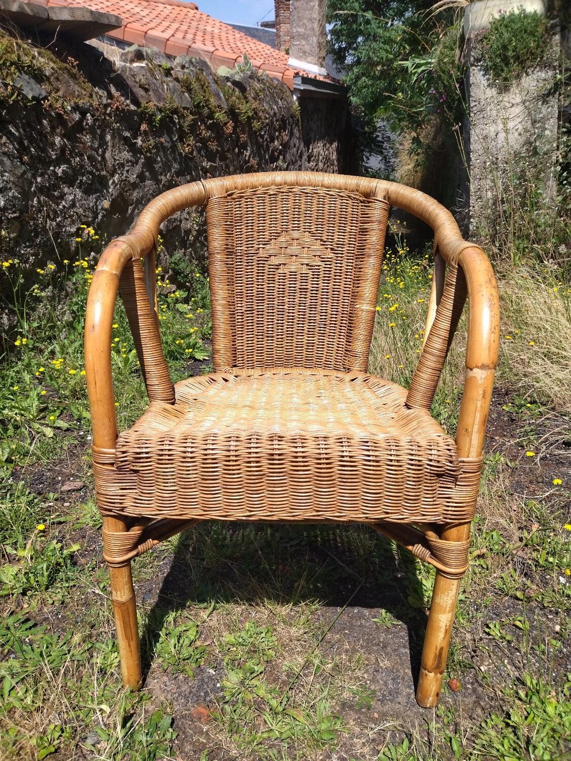 Adult chair wicker and bamboo