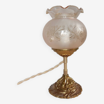 Table lamp golden bronze satin amber tulip globe, retro chic