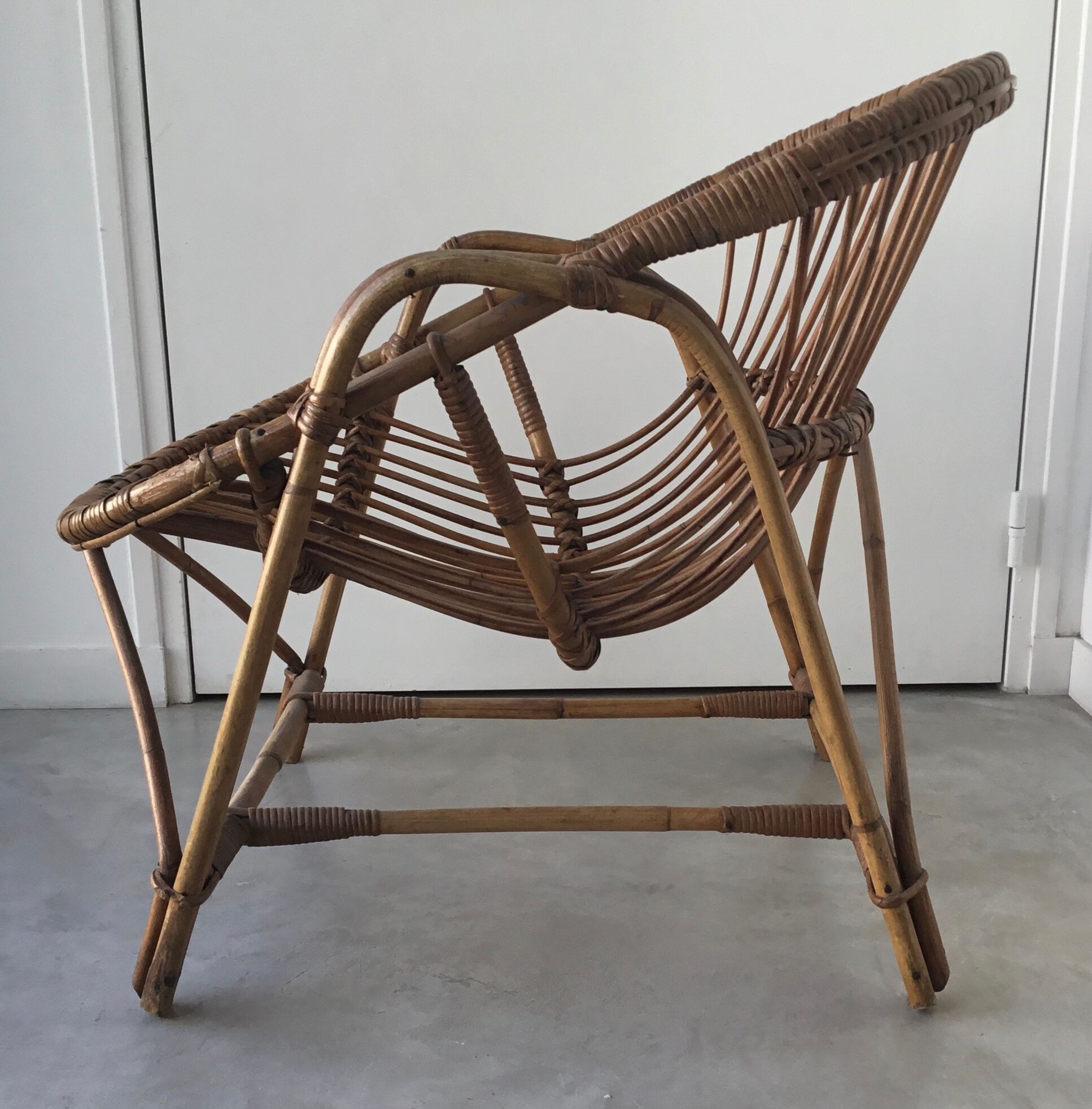 Vintage armchair basket or rattan shell - 1960
