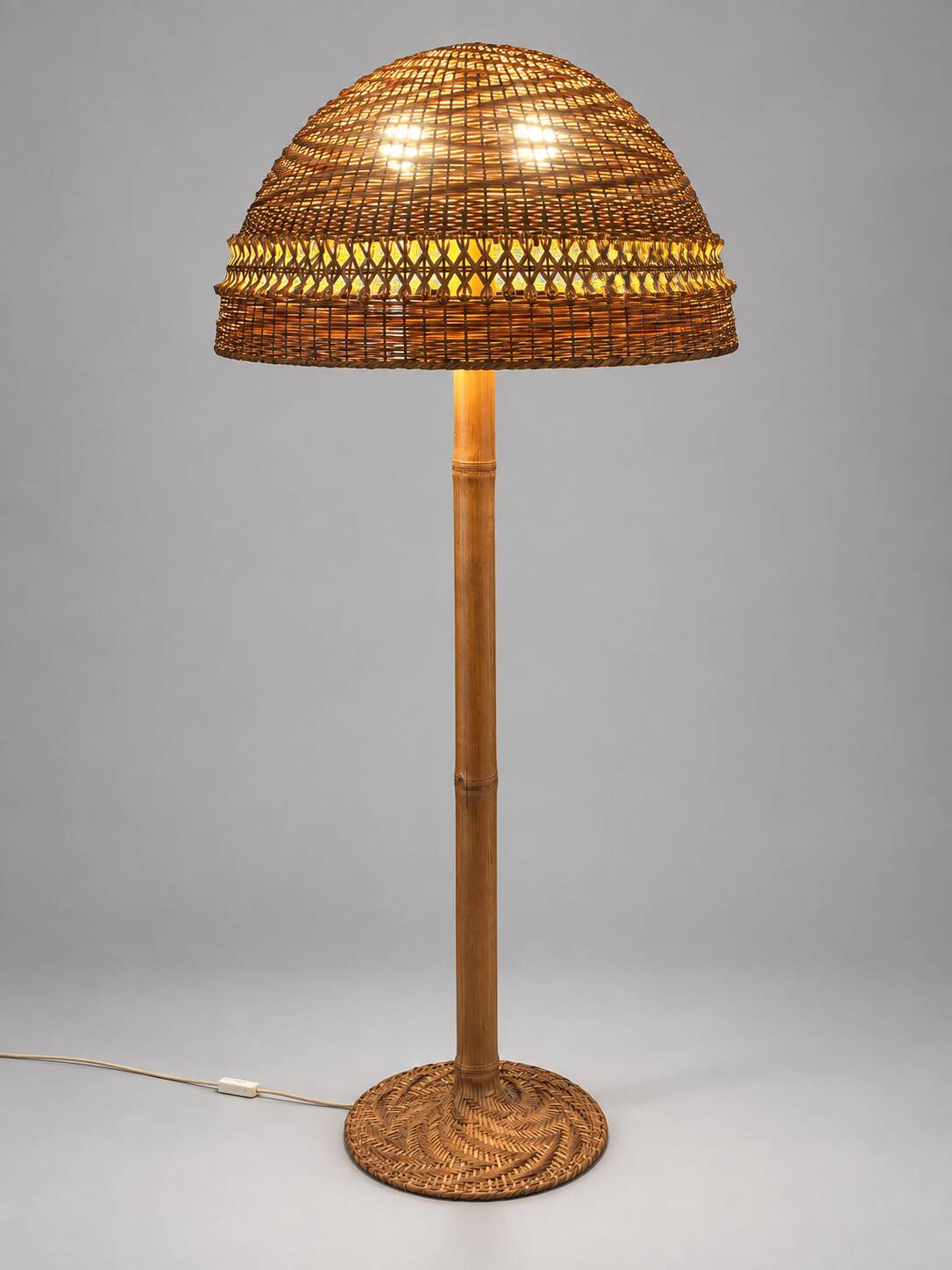 Bamboo and woven rattan floor lamp France 1970