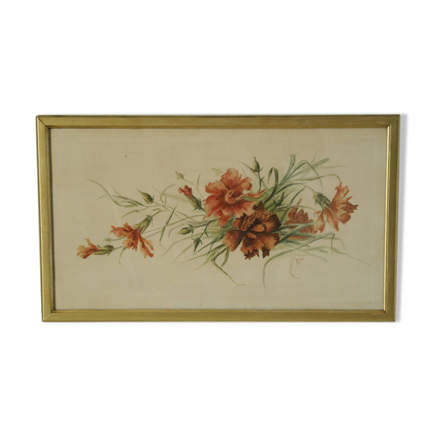 Watercolor frame golden bouquet of flowers