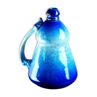 Conical jug with blue glaze and elaborate handle - folk art - early twentieth century