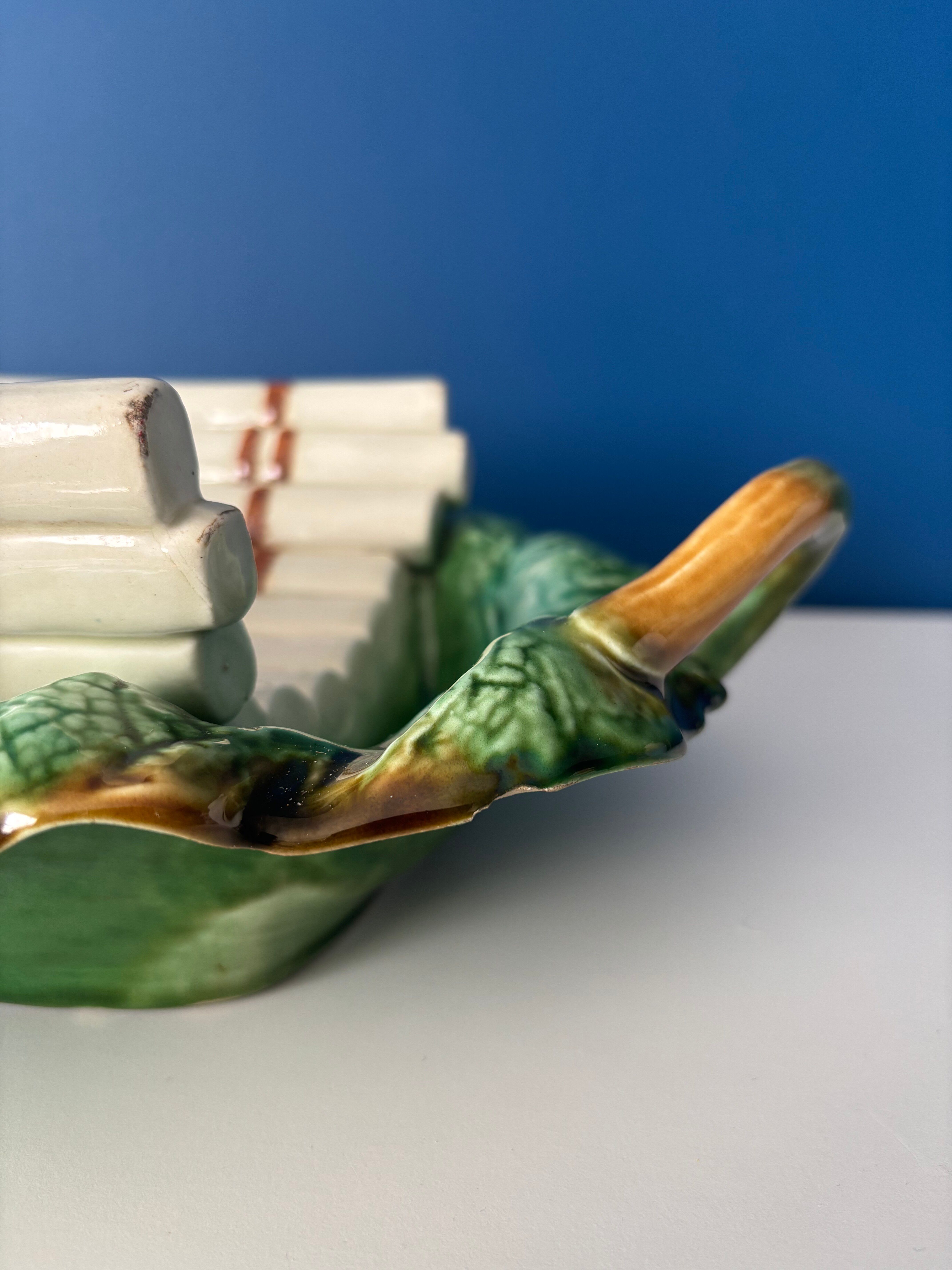 Antique asparagus dish in barbotine – Barbotine serving dish