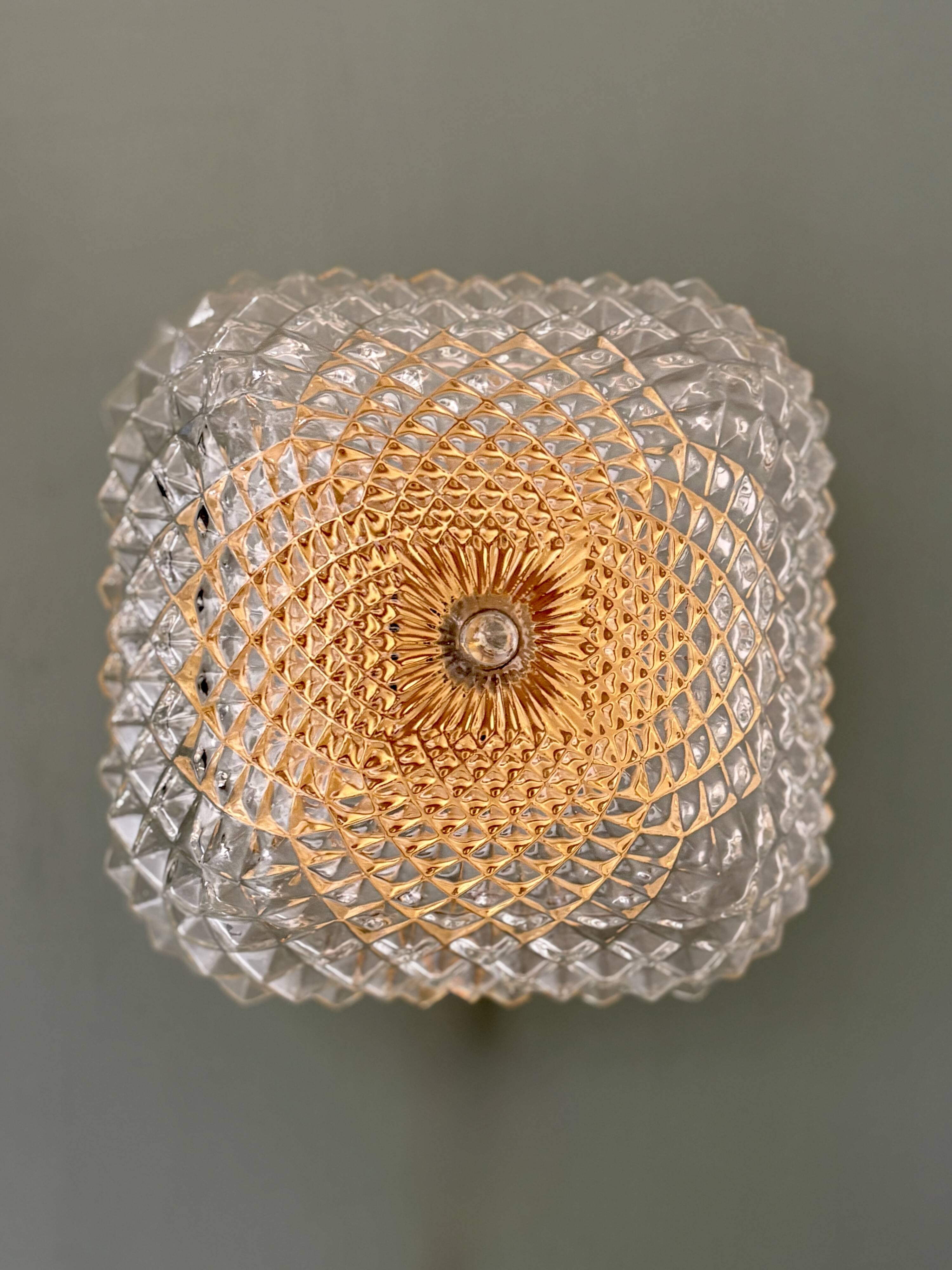 Vintage square globe wall or ceiling light in moulded glass