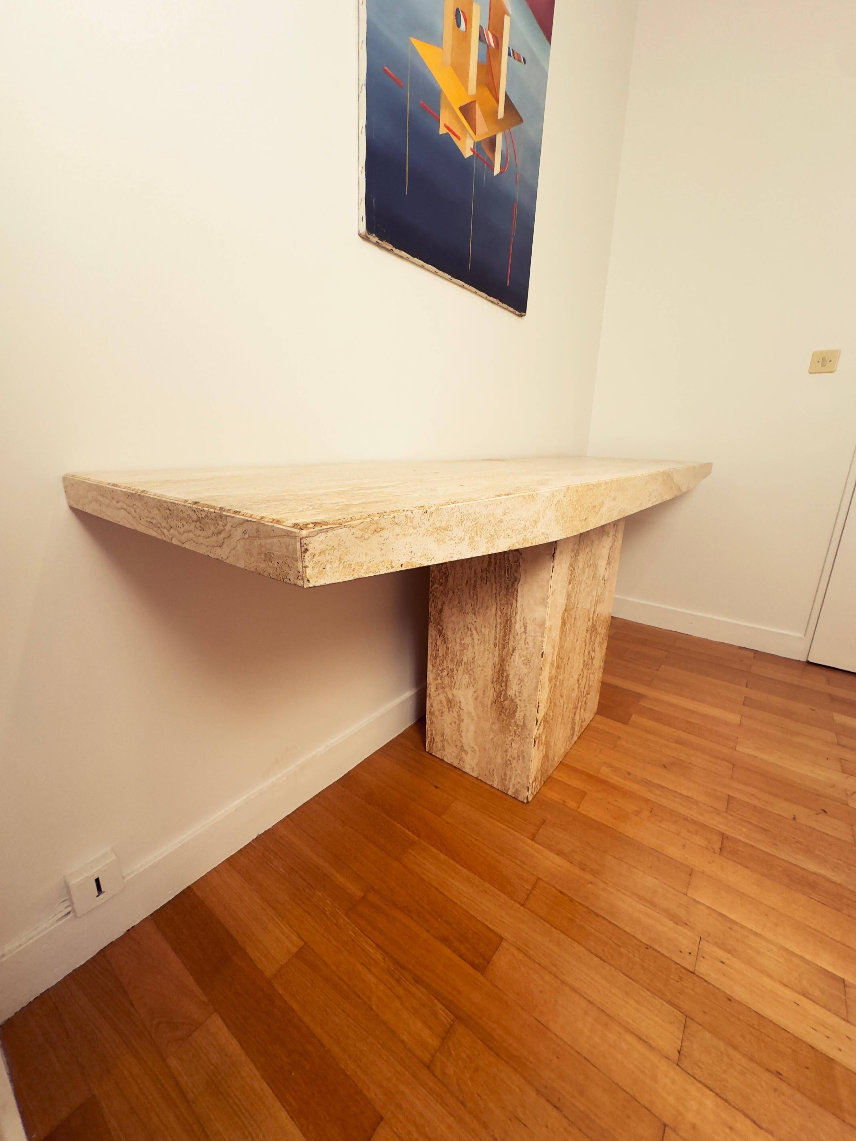 Italian Console Table, Travertine, Mid-Century Modern, 1970s Design