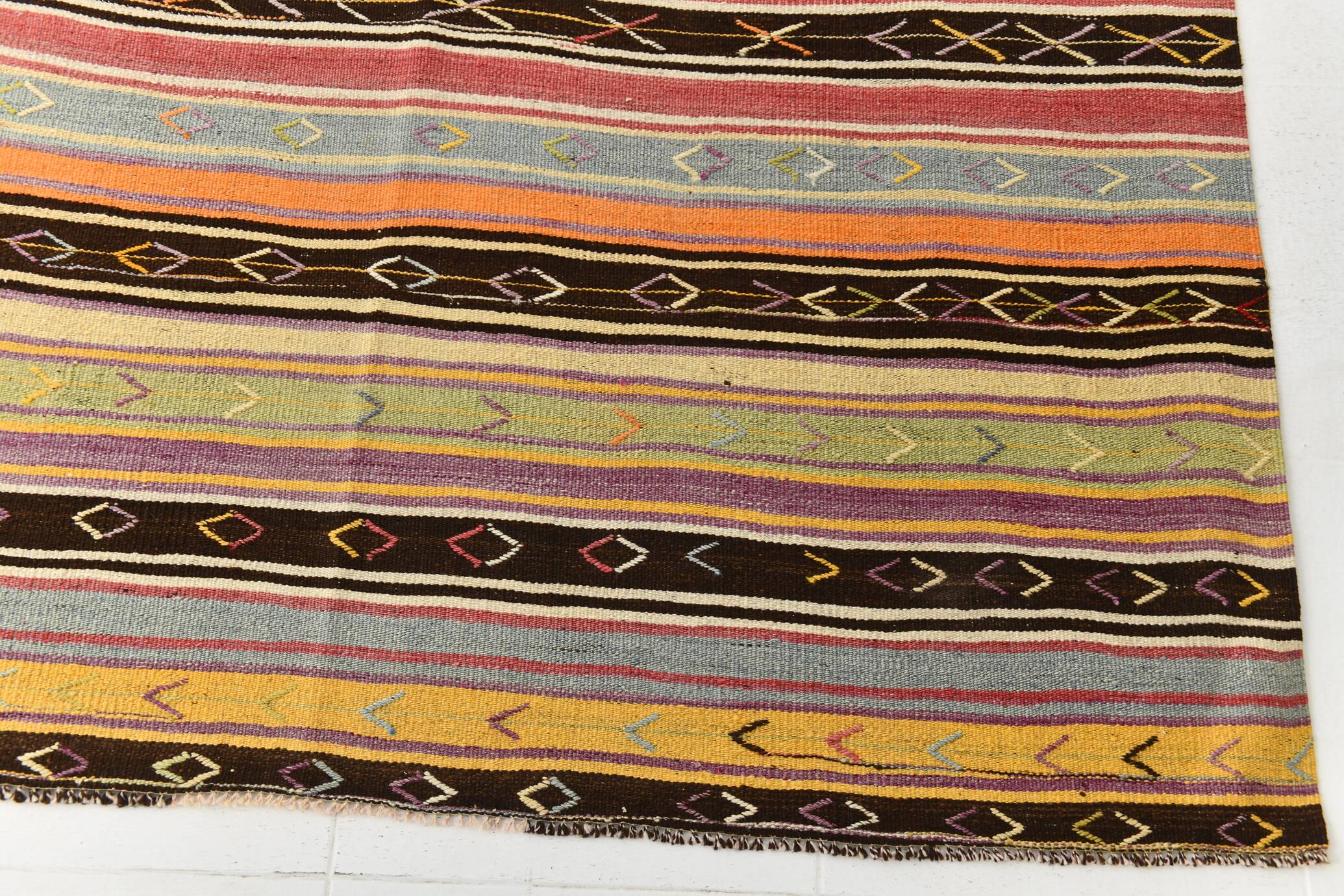 10x11 Yellow & Brown Ethnic Vintage Kilim Rug, 326x350Cm