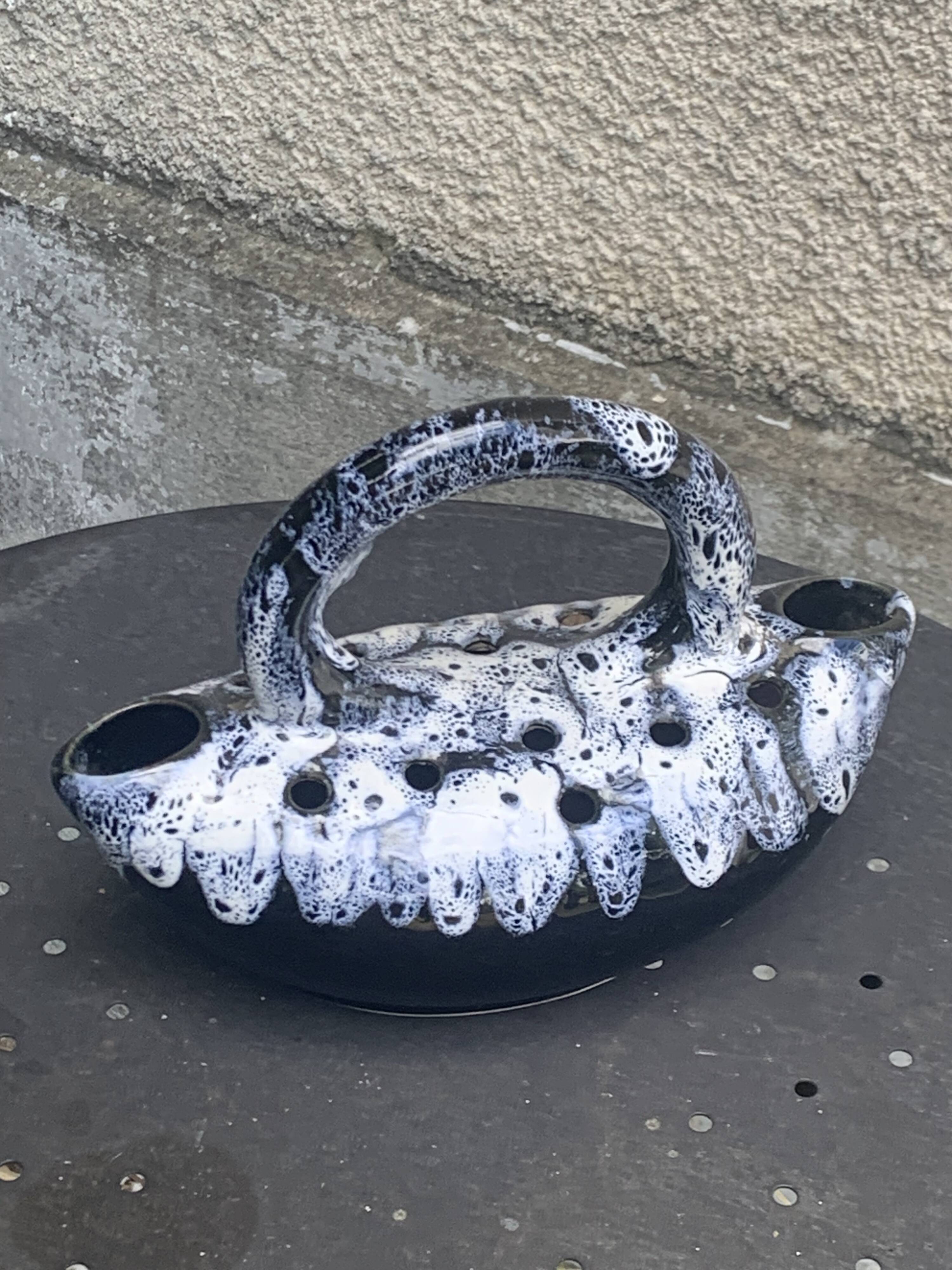 Midnight blue and white glazed ceramic flower pick, 1960/1970, vintage