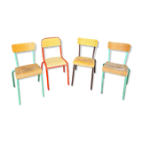Set of 4 vintage deparaillé school chairs