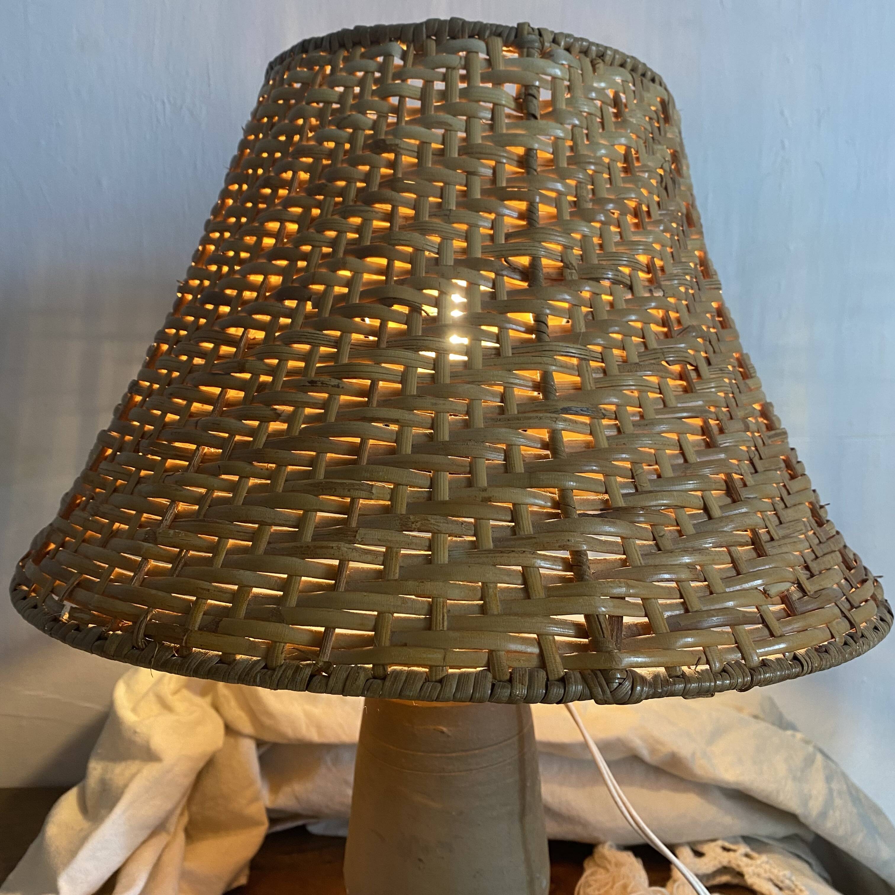 Terracotta and rattan lamp