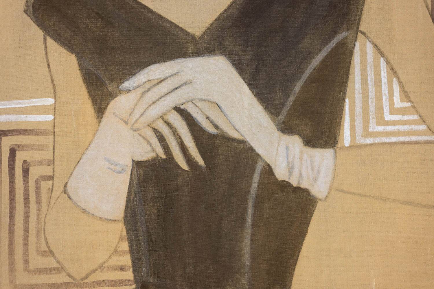 Painted canvas depicting an elegant woman from the 1950s. Contemporary.