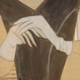 Painted canvas depicting an elegant woman from the 1950s. Contemporary.