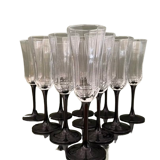 11 vintage glass champagne flutes, Esso, Luminarc