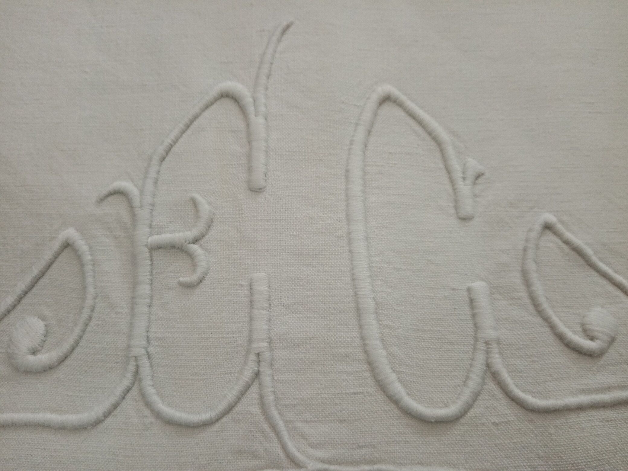 Old embroidered monogram EC métis sheet 300 x 200 cm Art Deco