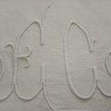 Old embroidered monogram EC métis sheet 300 x 200 cm Art Deco