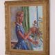 Original Swedish oil on canvas – “Woman with Flowers” by Bendt Lauritzen – signed, framed 82 × 72 cm (32.3" × 28.3")