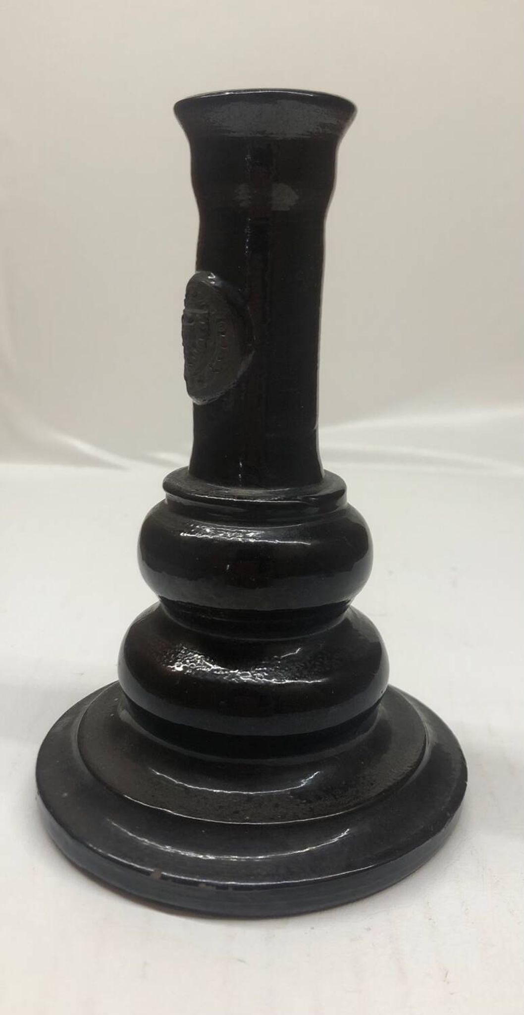 Vintage black ceramic candle holder signed AP