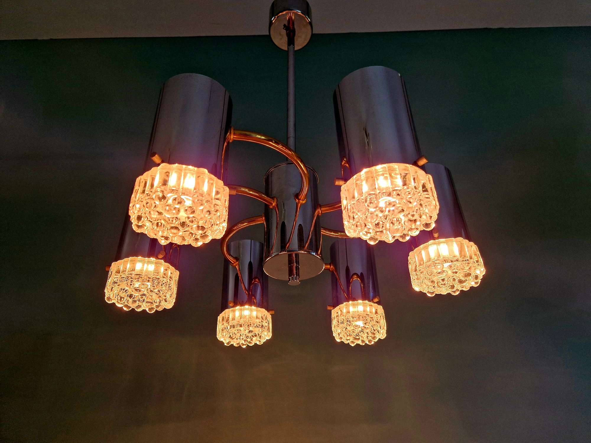 Chrome and brass Space Age chandelier, 1970s.