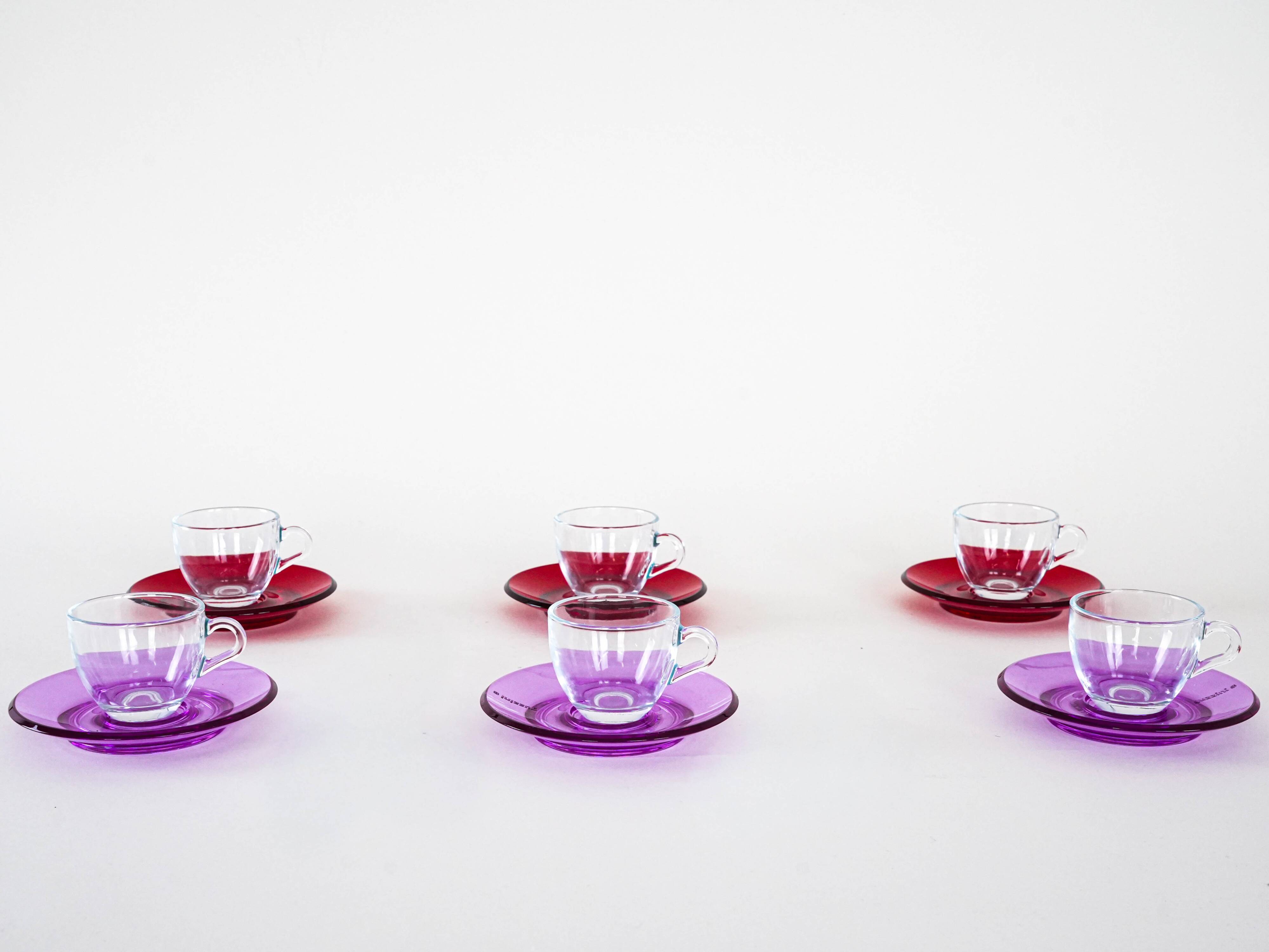 Set of glass cups, Italian design, 1970s, manufactured by Fratelli Guzzini