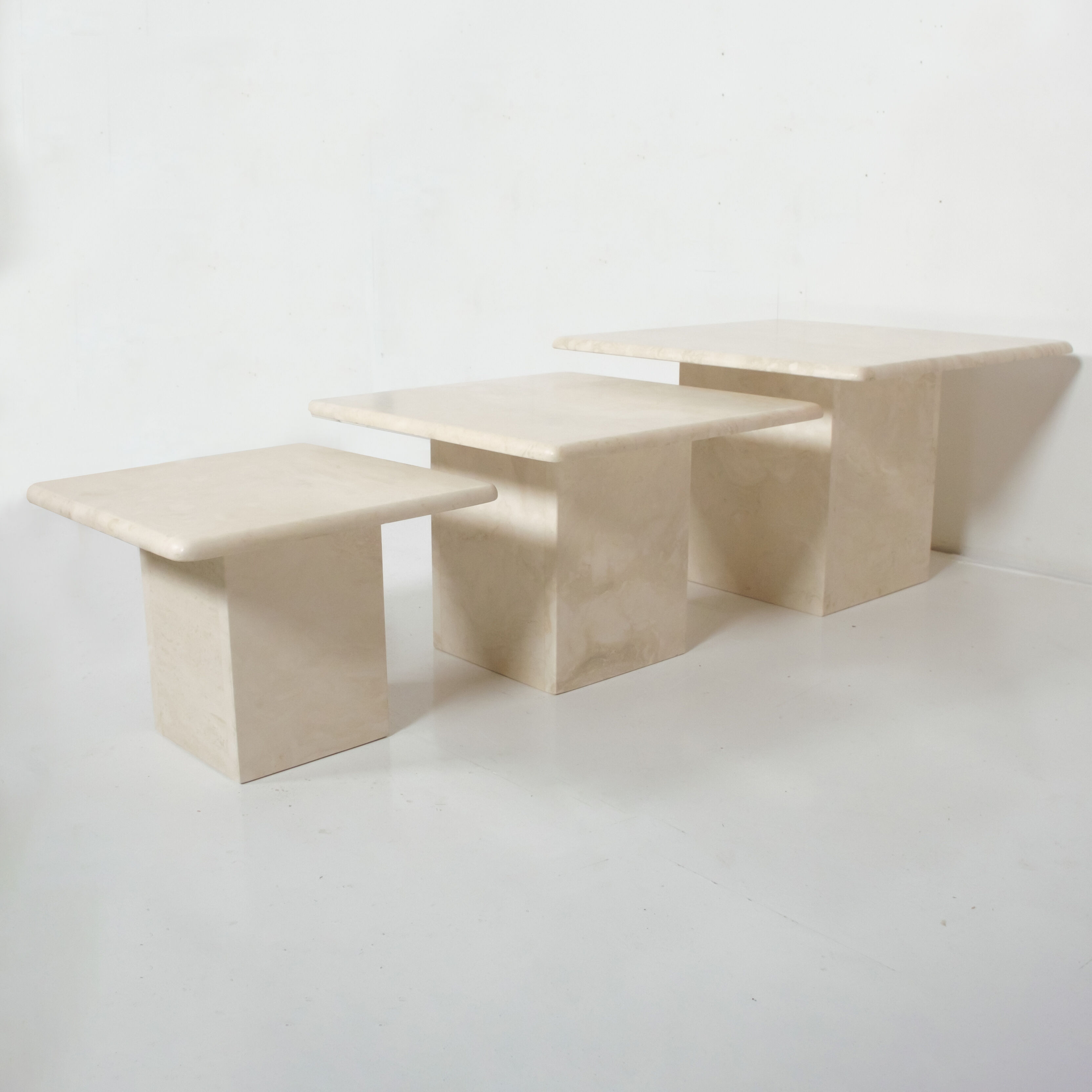 Set of 3 vintage travertine coffee tables, italy, 1970