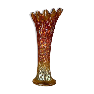 Vintage textured orange vase year 70