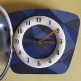 Vintage formica clock silent trapeze wall pendulum "Grey blue"