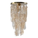 Italian Chandelier with Amber Caramel Murano Glass Leaves, 1970s