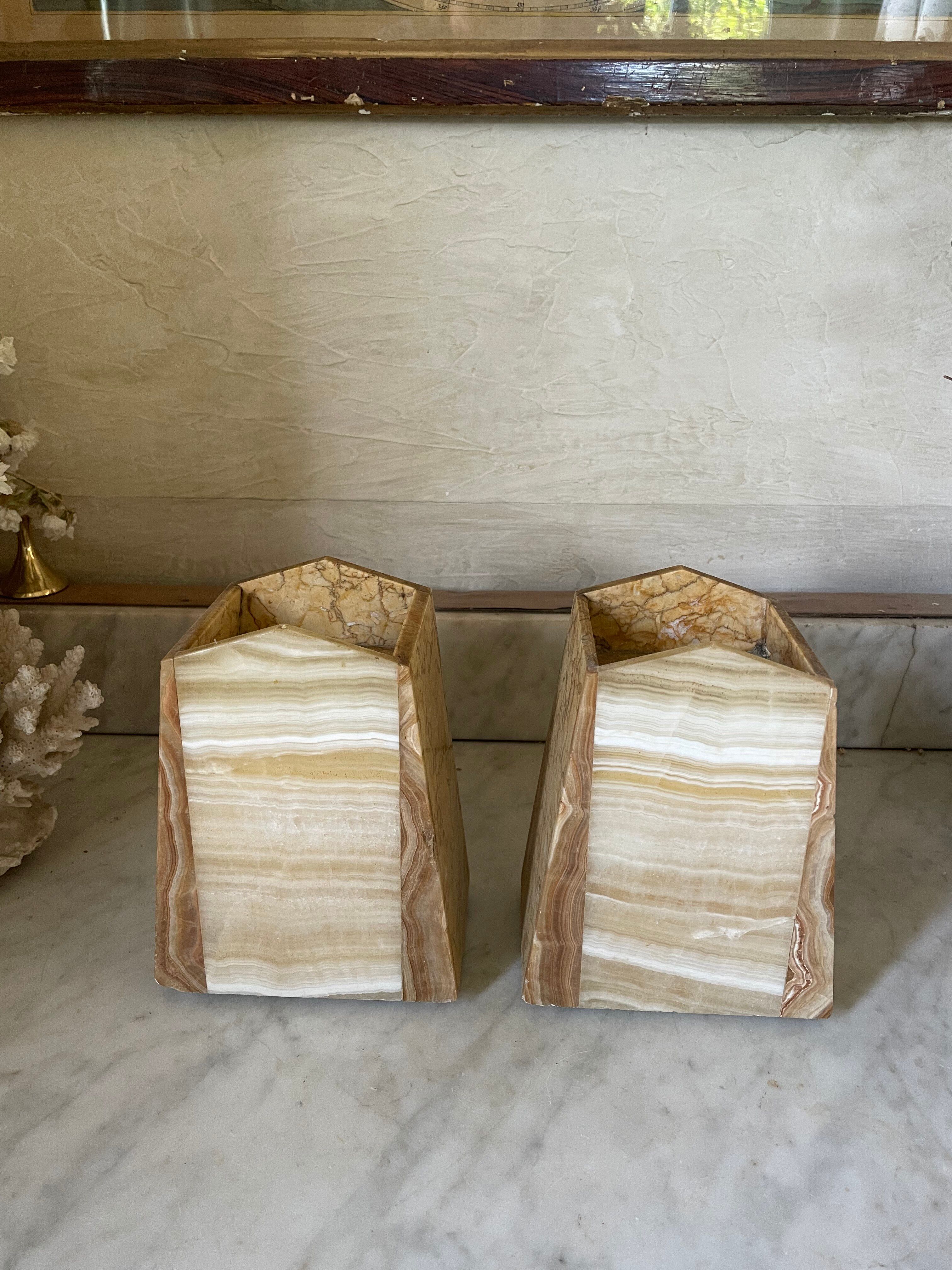 Art Deco marble and onyx bookends