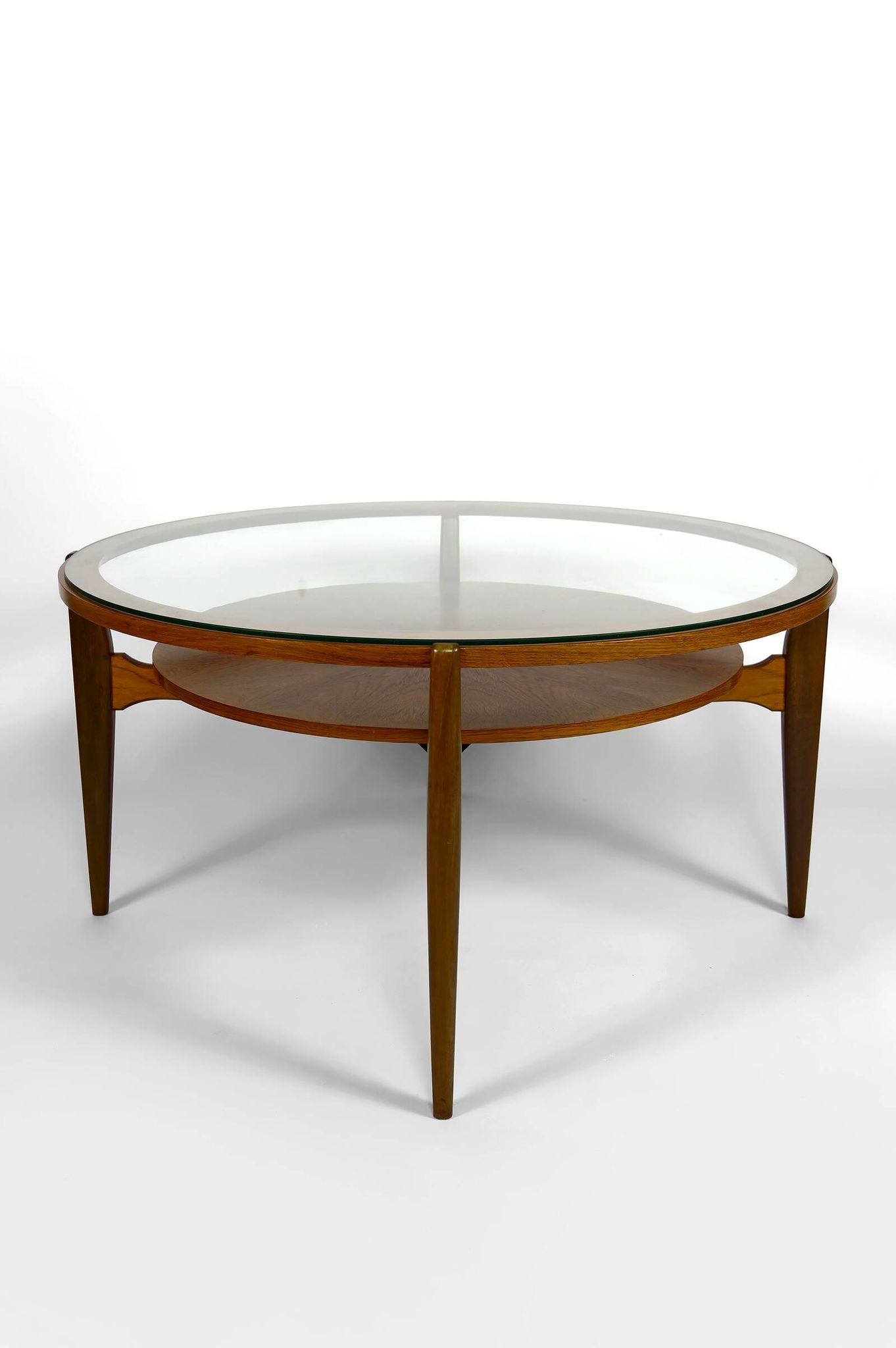 Important modern Scandinavian style coffee table, walnut / glass – c. 1960