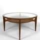 Important modern Scandinavian style coffee table, walnut / glass – c. 1960