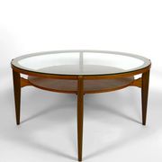 Important modern Scandinavian style coffee table, walnut / glass – c. 1960