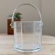 Vintage glass ice bucket with chrome handle.