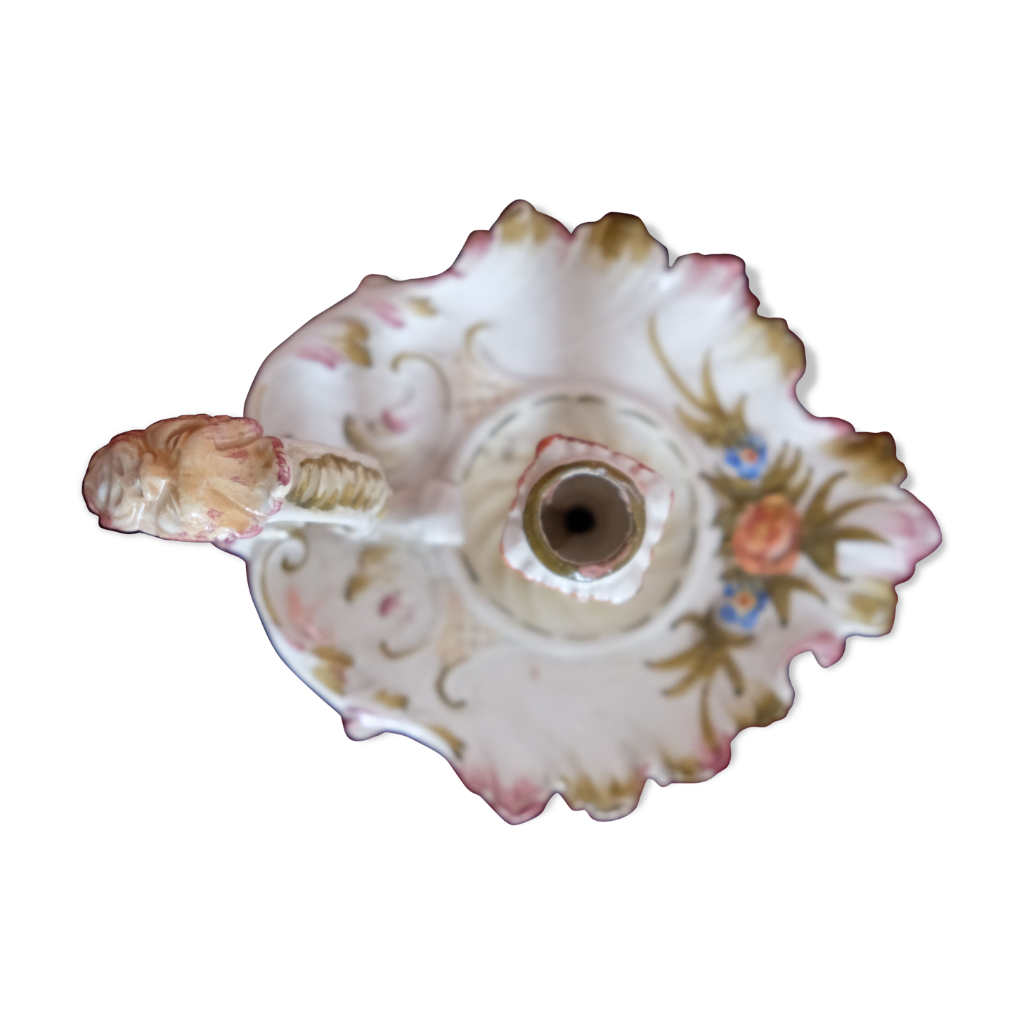 1917 hand-painted hand-held candlestick, dated, signed and numbered