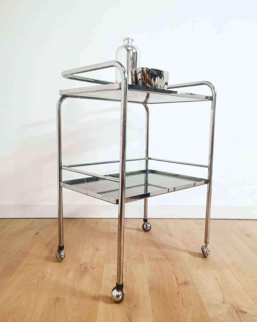 70s serving tray in aluminum and smoked glasses