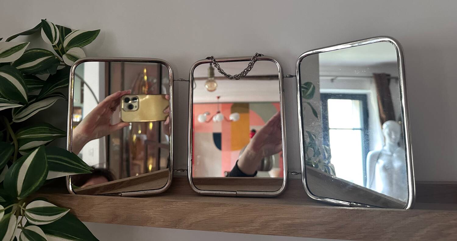 Miroir triptyque de barbier vintage