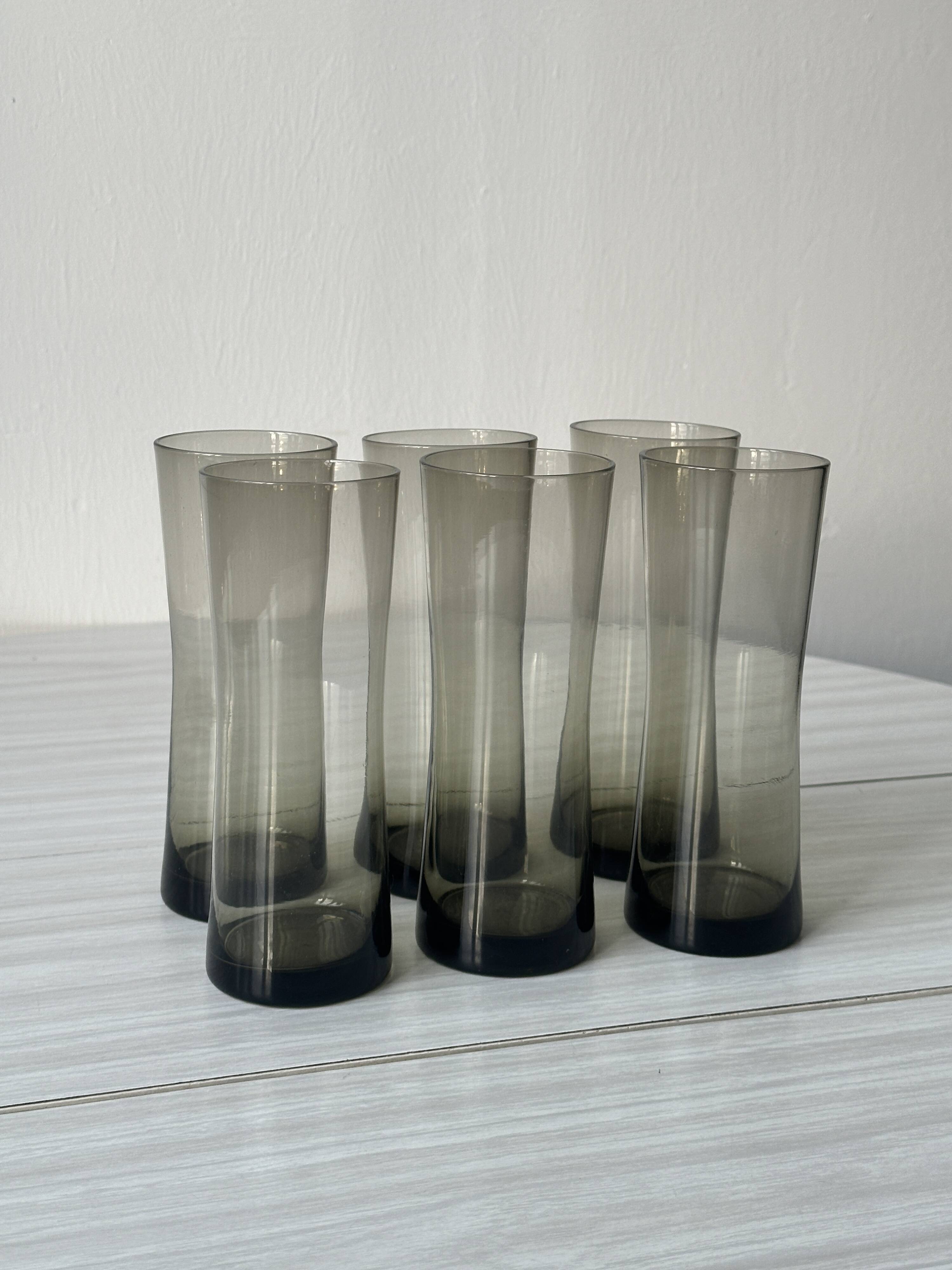Lot De 6 Verres Et Carafe Bimini Fritz Lampl - Tige De Sirène En Verre Fumé - Occasion