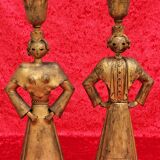 Pair of gilded beaten iron sculpture lamps attributed to Gilbert Poillerat