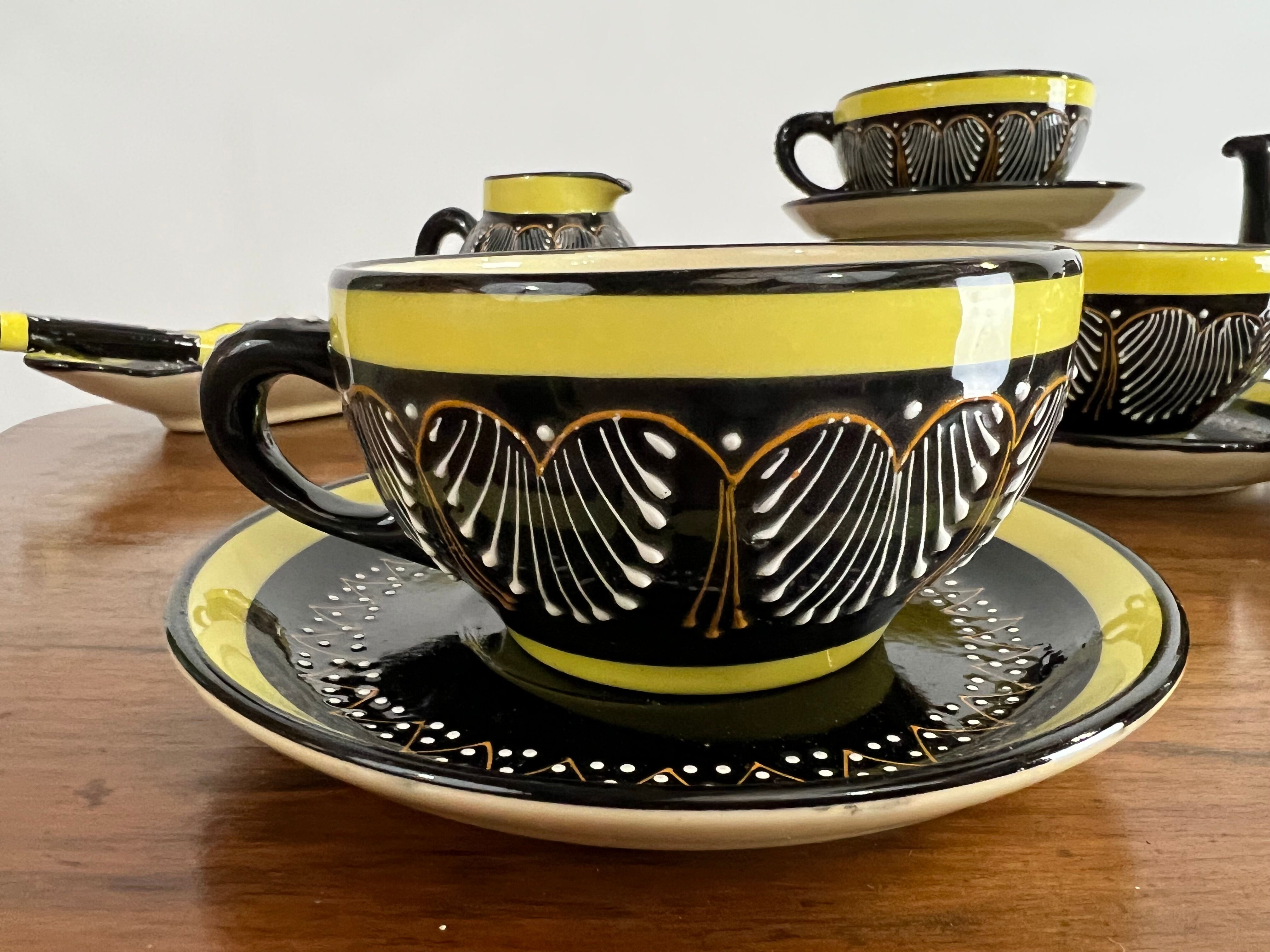 Black and yellow lunch set Henriot Quimper coffee and tea