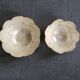 2 flower-shaped cups in mother-of-pearl and brass, 70s-80s