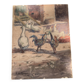 The Chicken Coop. A. De Brou. 1926. Watercolor and Pencil.