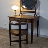 Antique beveled octagonal vanity mirror in carved wood